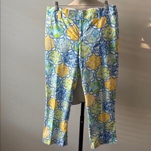 Lilly Pulitzer Womens Pants Size 10 Blue Yellow Monkey Lemon Cotton Blend Crop